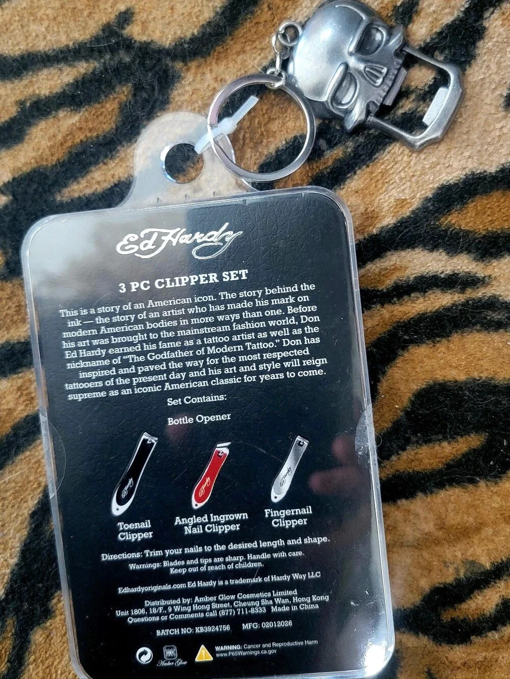 Ed Hardy Mens 3-Piece Nail Clipper Set - W Bottle Opener Key Chain Ea.